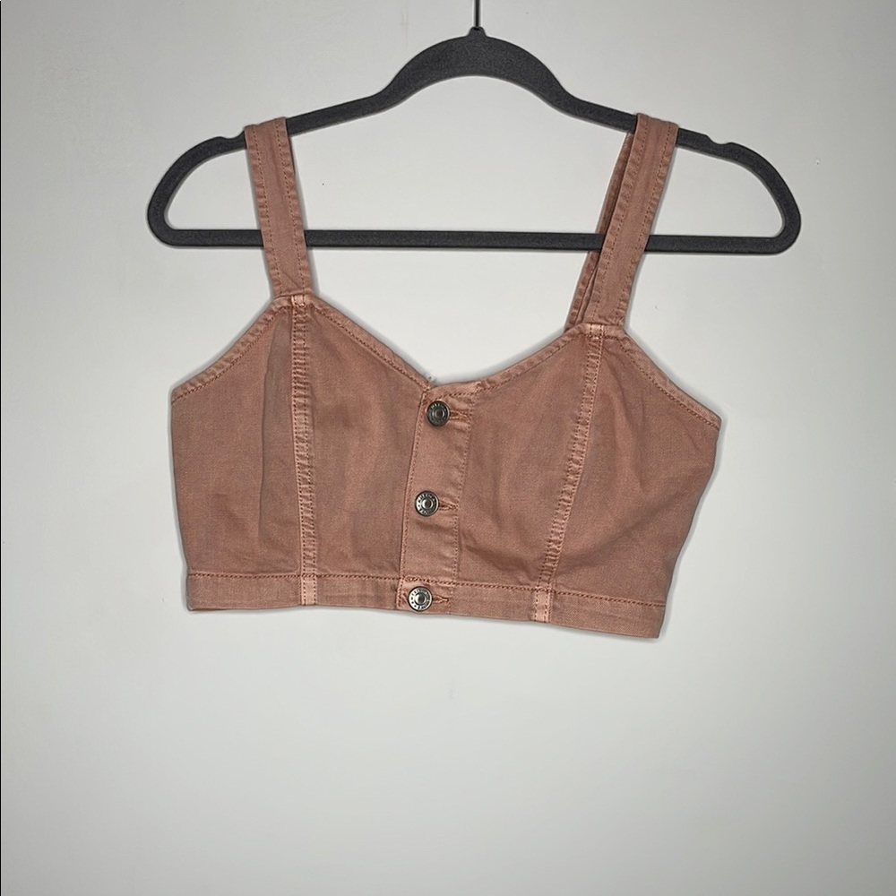 American Eagle Pink Sleeveless Buttoned Bustier Crop Top